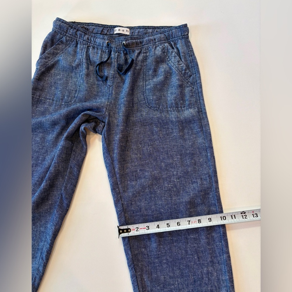 da-sh Linen Blend Boho Denim Blue Straight Leg Pants Small Drawstring Pockets - Picture 4 of 14